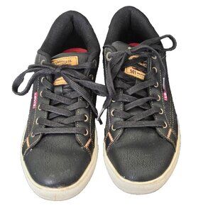Levi's Mens Casual Shoes Size 7.5 Black Leather Low Top Sneakers 501 Logo